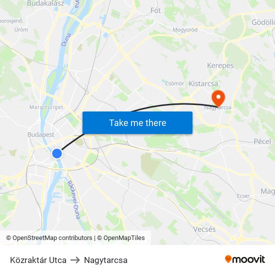 Közraktár Utca to Nagytarcsa map