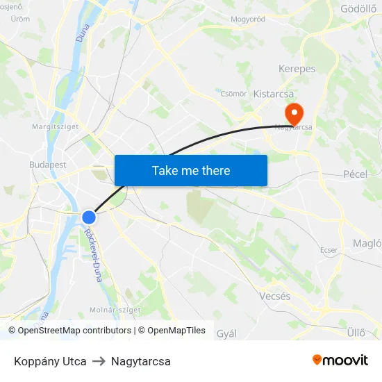 Koppány Utca to Nagytarcsa map