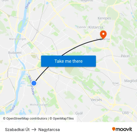 Szabadkai Út to Nagytarcsa map