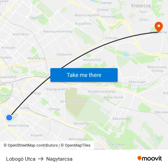 Lobogó Utca to Nagytarcsa map