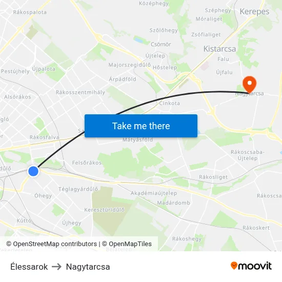 Élessarok to Nagytarcsa map