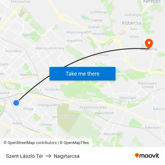 Szent László Tér to Nagytarcsa map
