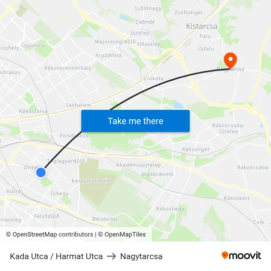 Kada Utca / Harmat Utca to Nagytarcsa map