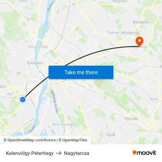 Kelenvölgy-Péterhegy to Nagytarcsa map