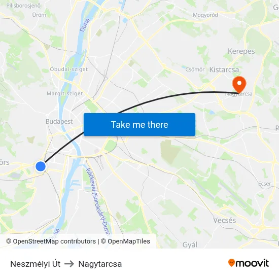 Neszmélyi Út to Nagytarcsa map