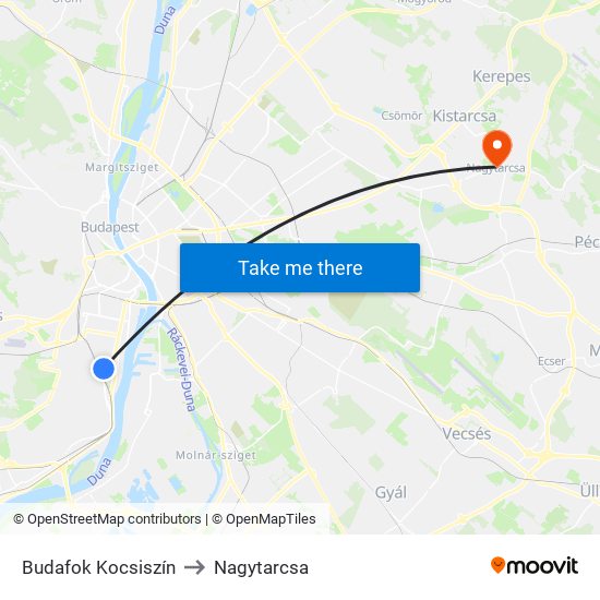 Budafok Kocsiszín to Nagytarcsa map