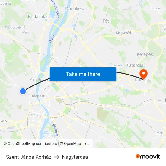 Szent János Kórház to Nagytarcsa map