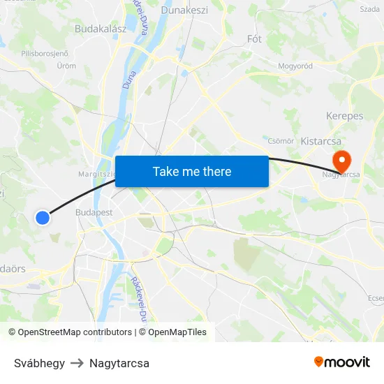 Svábhegy to Nagytarcsa map
