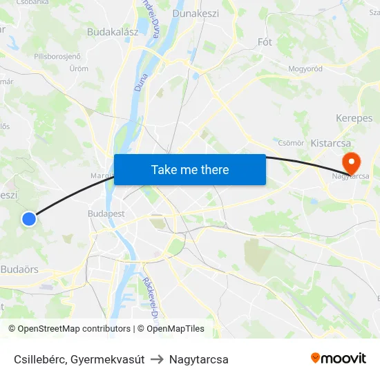 Csillebérc, Gyermekvasút to Nagytarcsa map
