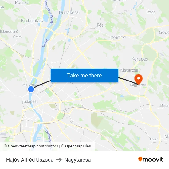 Hajós Alfréd Uszoda to Nagytarcsa map