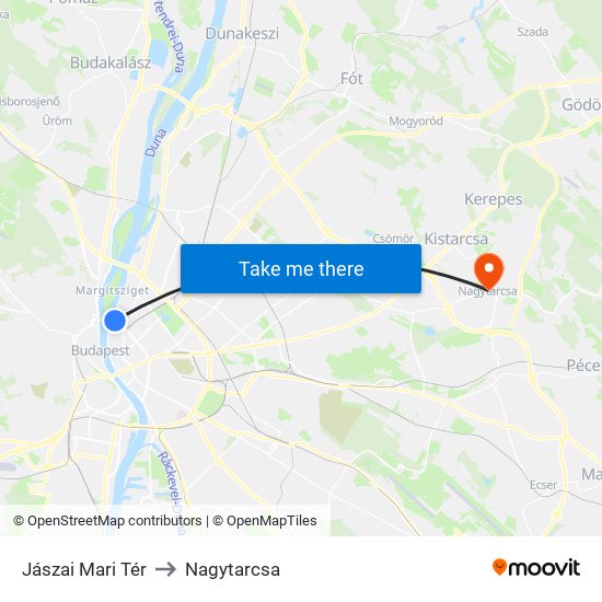 Jászai Mari Tér to Nagytarcsa map