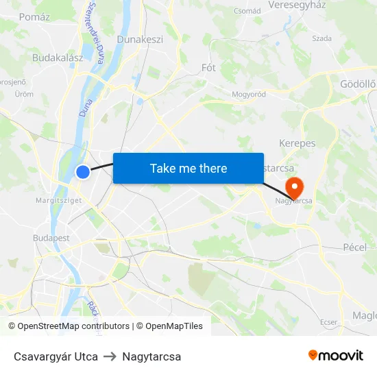 Csavargyár Utca to Nagytarcsa map