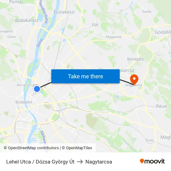 Lehel Utca / Dózsa György Út to Nagytarcsa map