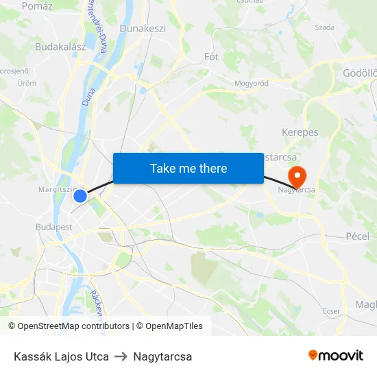 Kassák Lajos Utca to Nagytarcsa map