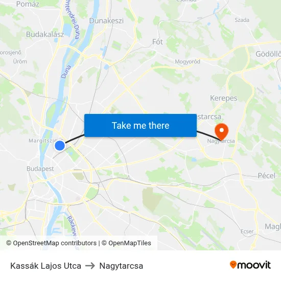 Kassák Lajos Utca to Nagytarcsa map