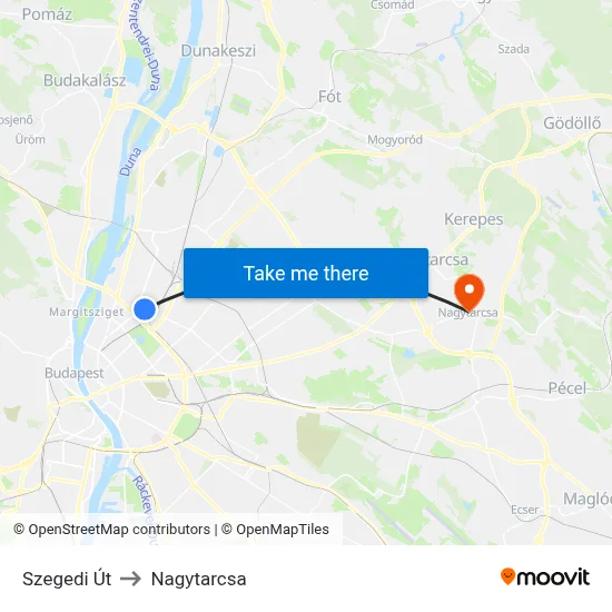 Szegedi Út to Nagytarcsa map