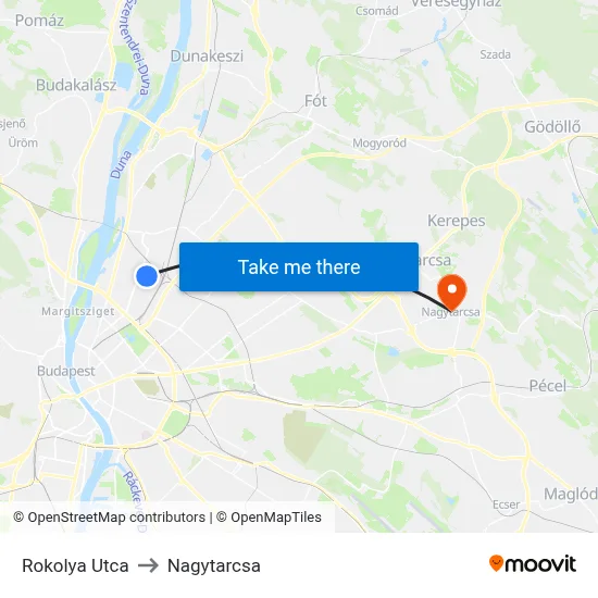 Rokolya Utca to Nagytarcsa map