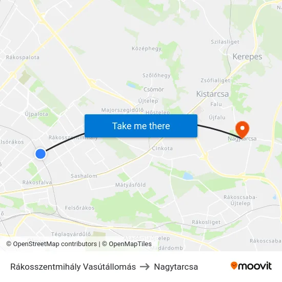 Rákosszentmihály Vasútállomás to Nagytarcsa map