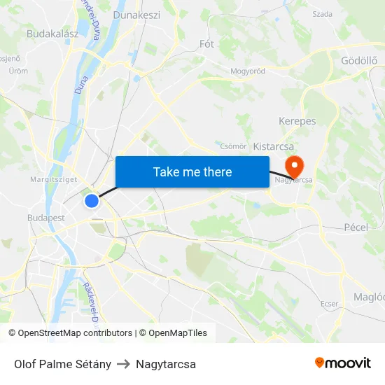 Olof Palme Sétány to Nagytarcsa map