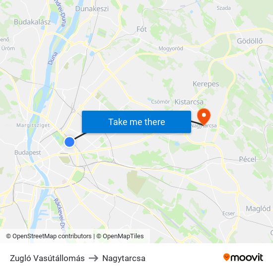 Zugló Vasútállomás to Nagytarcsa map