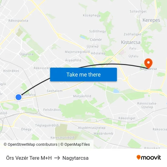 Örs Vezér Tere M+H to Nagytarcsa map