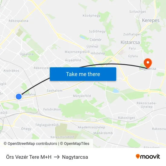 Örs Vezér Tere M+H to Nagytarcsa map