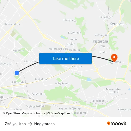 Zsálya Utca to Nagytarcsa map