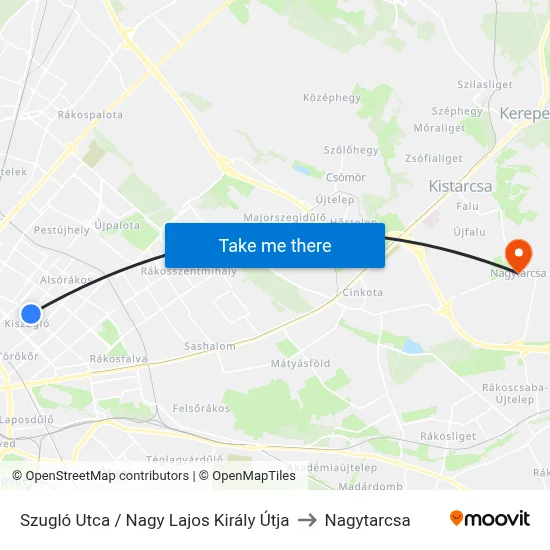 Szugló Utca / Nagy Lajos Király Útja to Nagytarcsa map