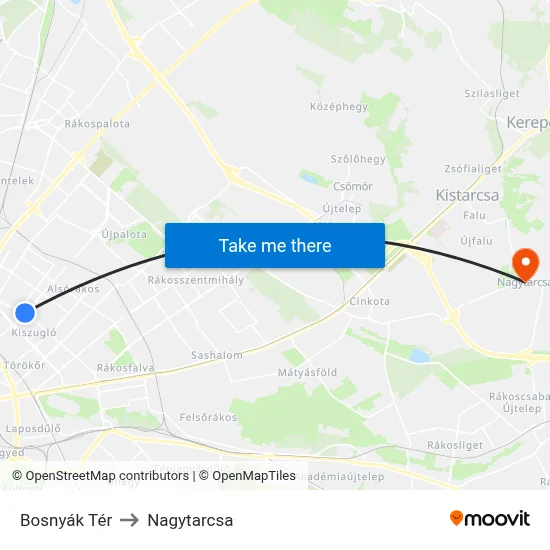 Bosnyák Tér to Nagytarcsa map
