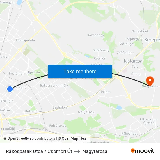 Rákospatak Utca / Csömöri Út to Nagytarcsa map
