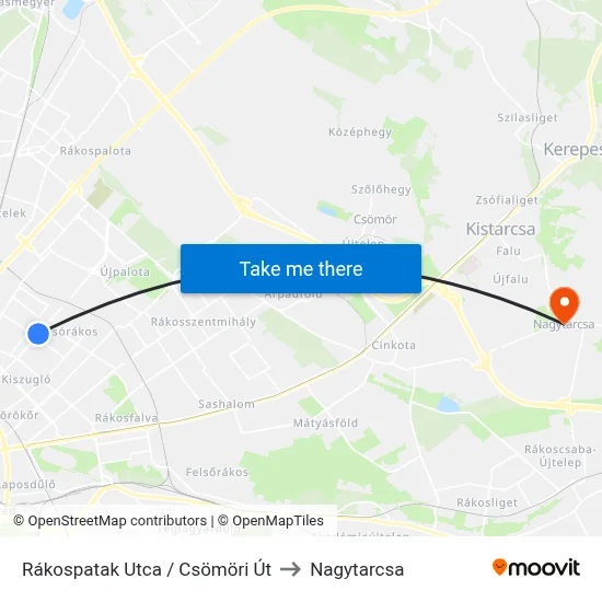 Rákospatak Utca / Csömöri Út to Nagytarcsa map