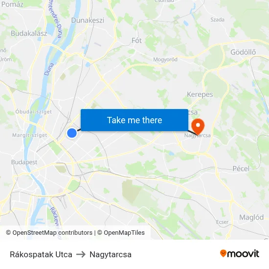 Rákospatak Utca to Nagytarcsa map