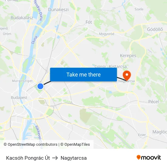 Kacsóh Pongrác Út to Nagytarcsa map