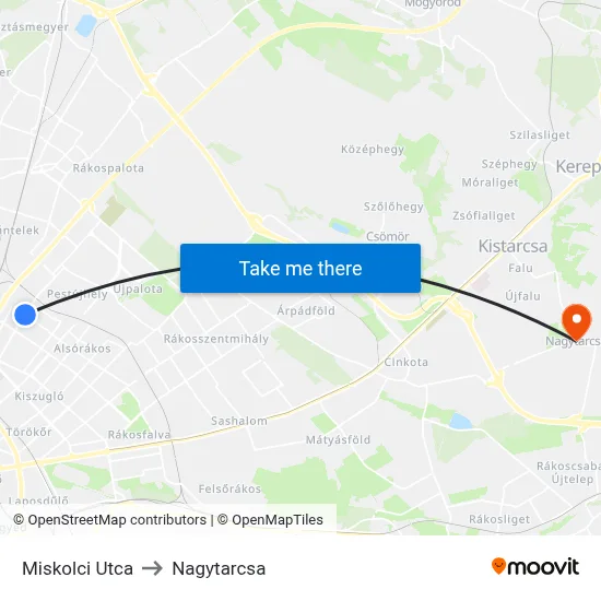 Miskolci Utca to Nagytarcsa map