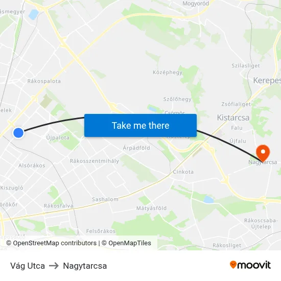 Vág Utca to Nagytarcsa map