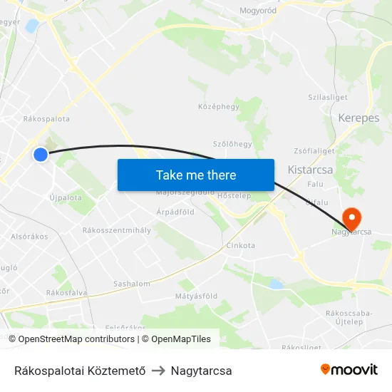 Rákospalotai Köztemető to Nagytarcsa map