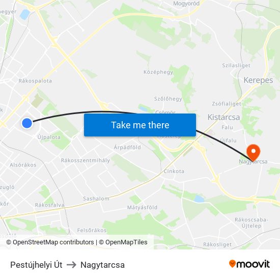 Pestújhelyi Út to Nagytarcsa map