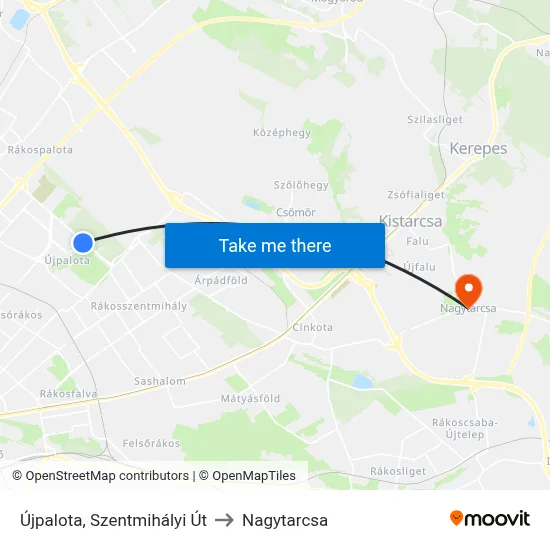 Újpalota, Szentmihályi Út to Nagytarcsa map