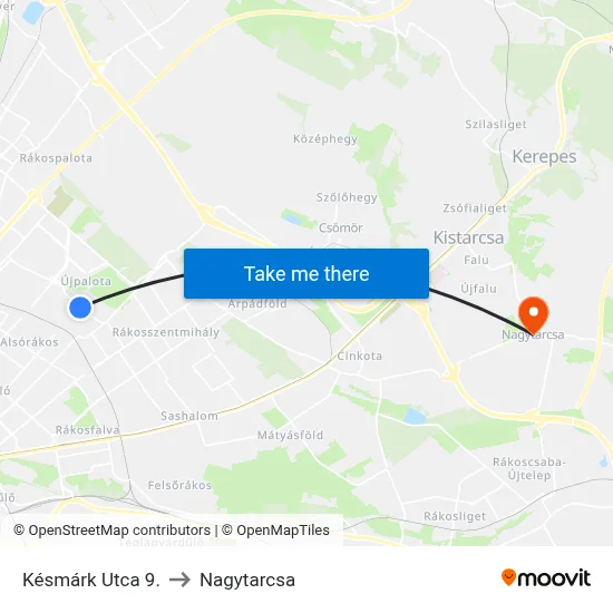 Késmárk Utca 9. to Nagytarcsa map