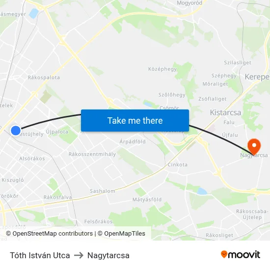 Tóth István Utca to Nagytarcsa map
