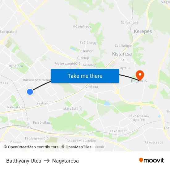 Batthyány Utca to Nagytarcsa map