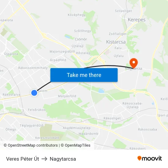 Veres Péter Út to Nagytarcsa map