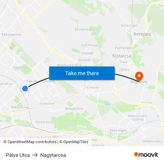 Pálya Utca to Nagytarcsa map
