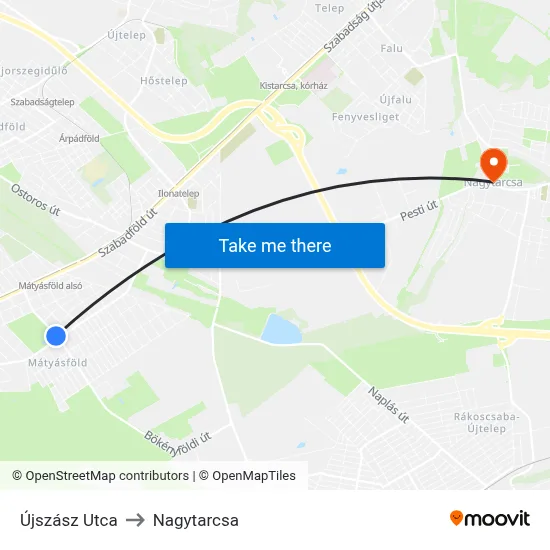 Újszász Utca to Nagytarcsa map