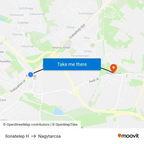 Ilonatelep H to Nagytarcsa map