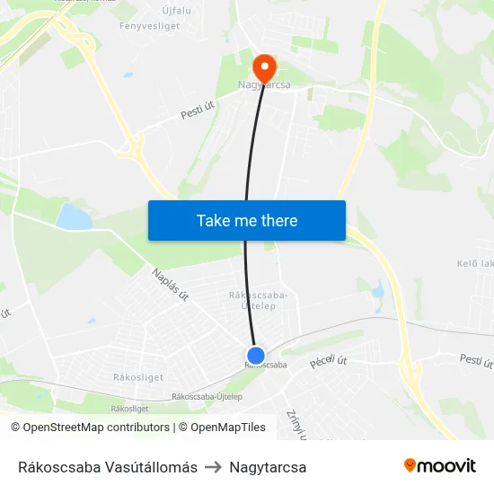 Rákoscsaba Vasútállomás to Nagytarcsa map