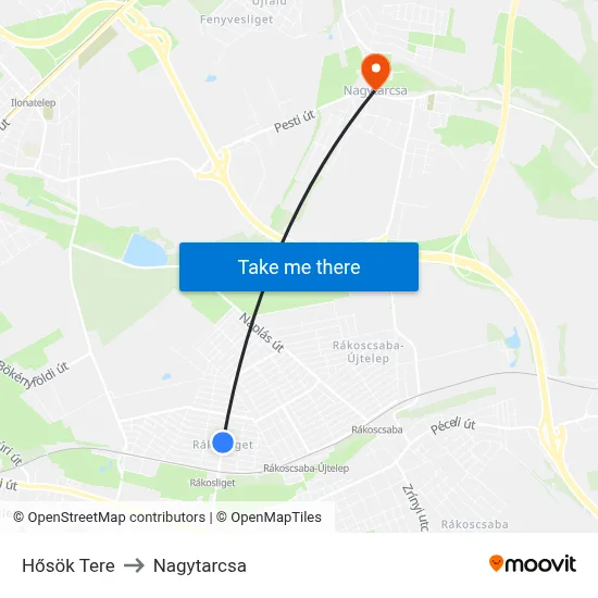 Hősök Tere to Nagytarcsa map