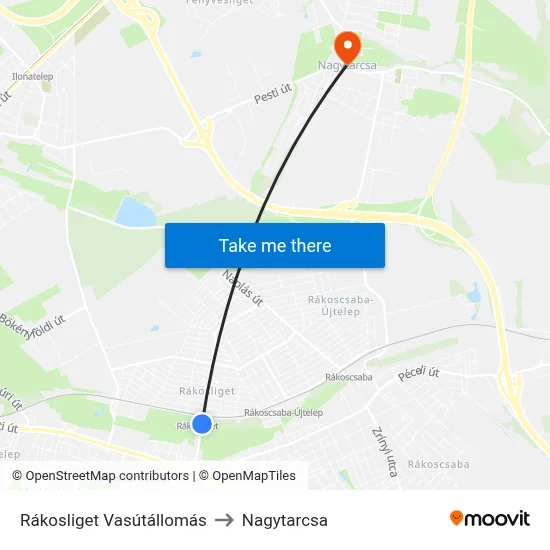 Rákosliget Vasútállomás to Nagytarcsa map
