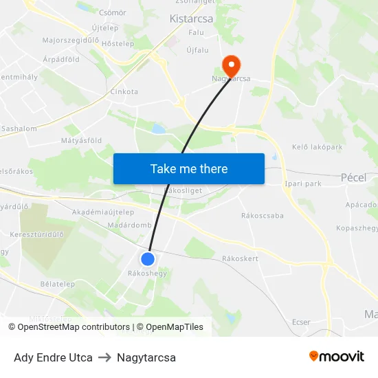 Ady Endre Utca to Nagytarcsa map