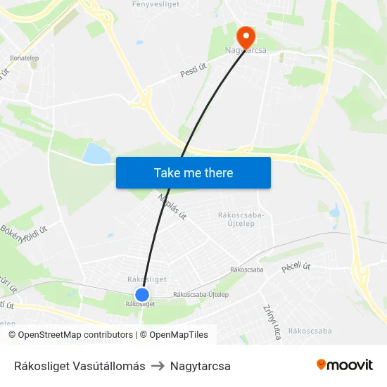 Rákosliget Vasútállomás to Nagytarcsa map